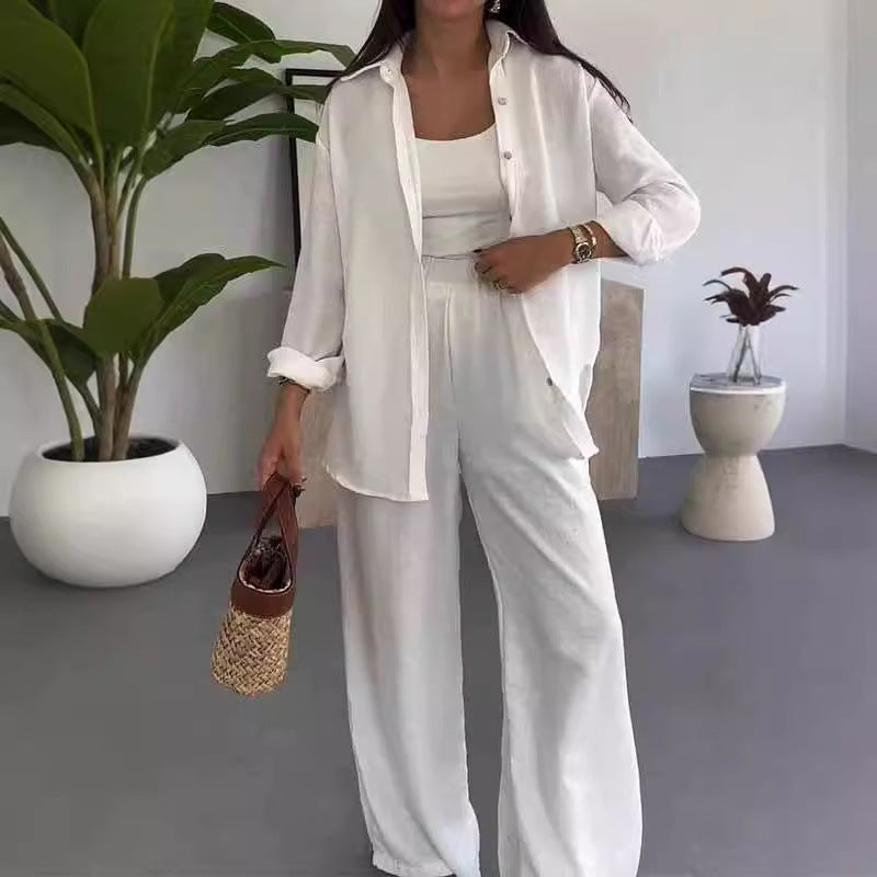 Fashion Solid Color Loose Top Casual Wide Leg Pants Two-piece Set