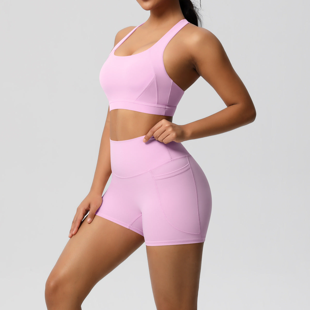 Women's Pure Color Tight Yoga Vest Sports Underwear Shorts Suit