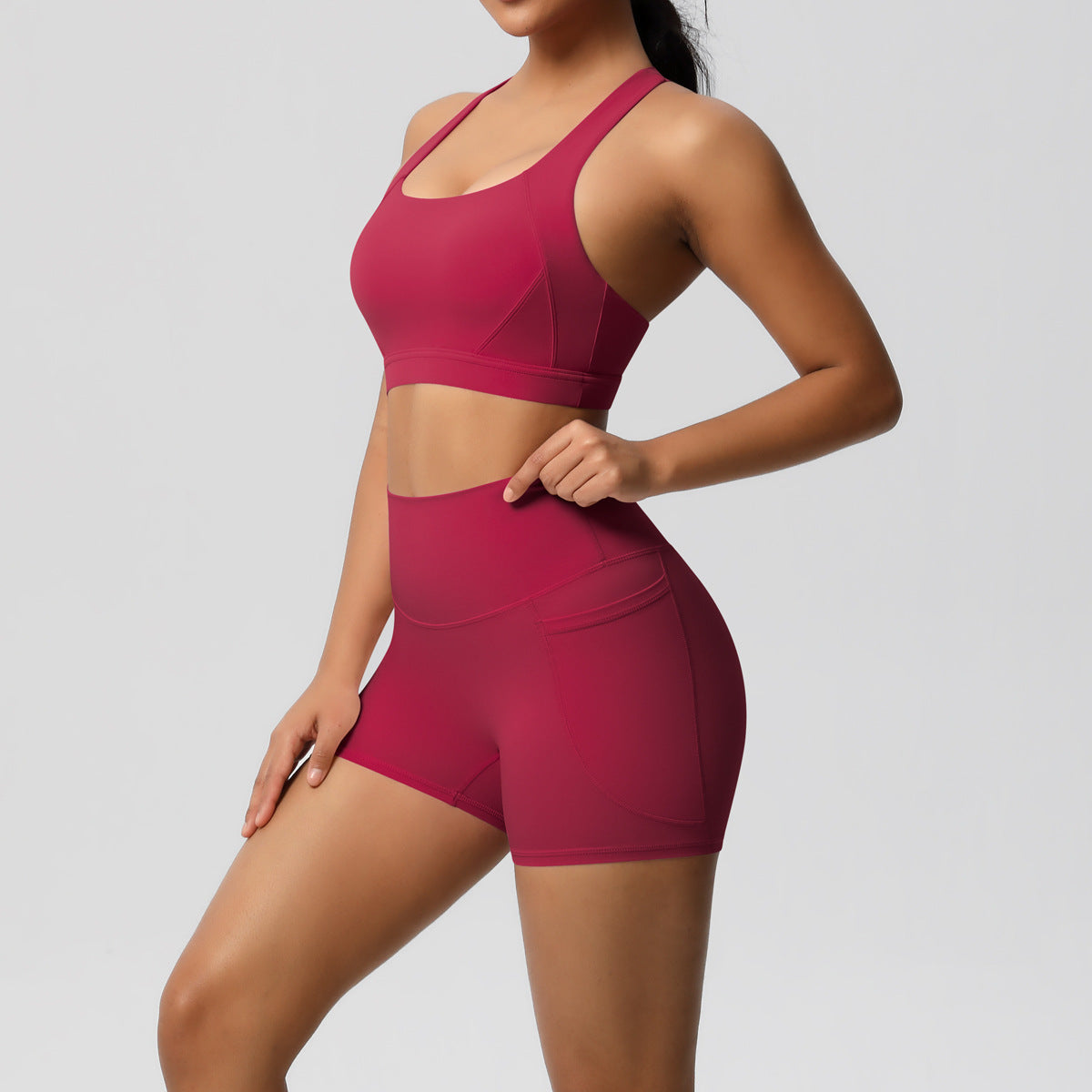 Women's Pure Color Tight Yoga Vest Sports Underwear Shorts Suit
