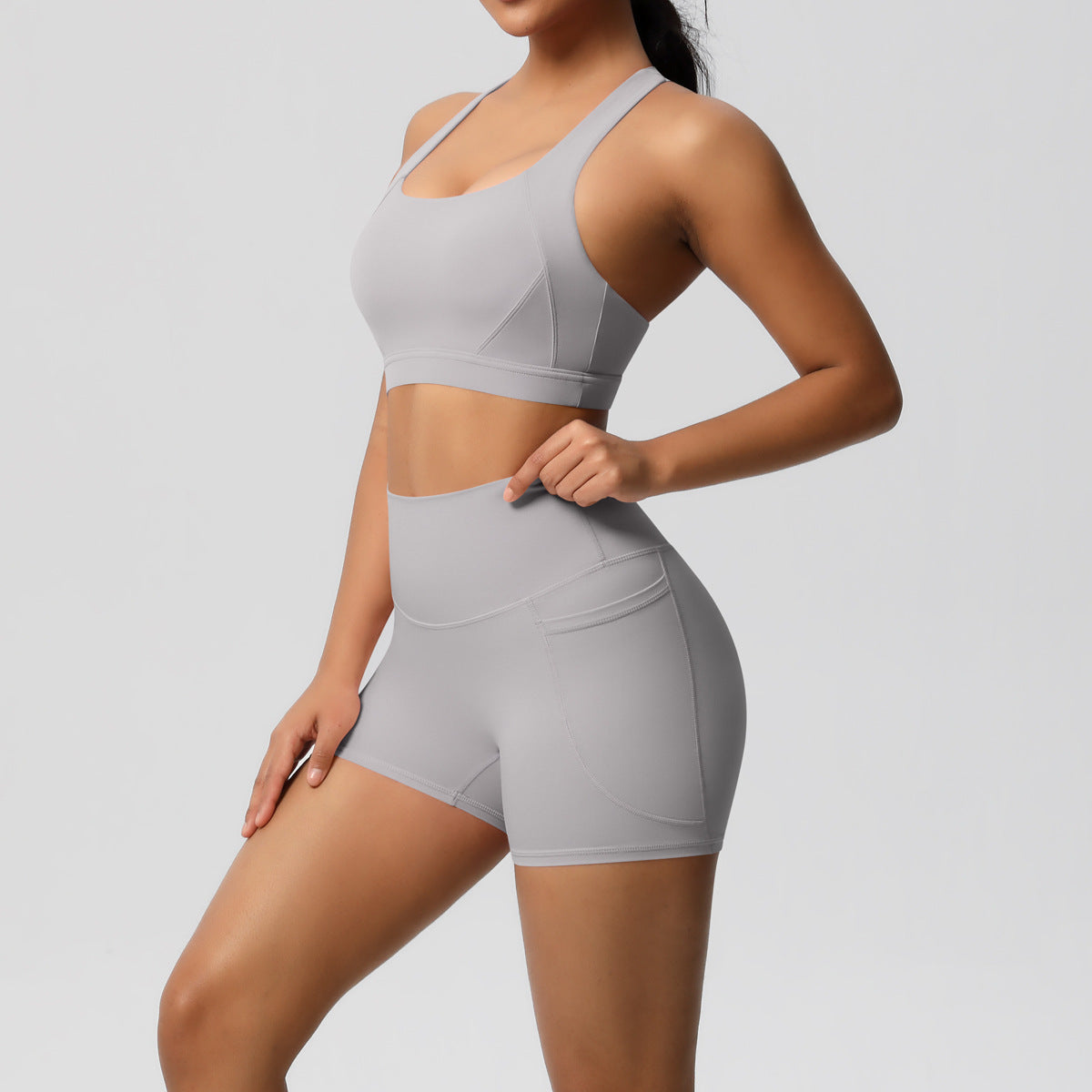 Women's Pure Color Tight Yoga Vest Sports Underwear Shorts Suit