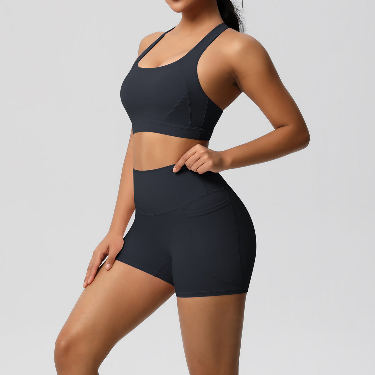 Women's Pure Color Tight Yoga Vest Sports Underwear Shorts Suit