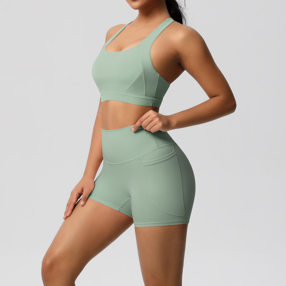 Women's Pure Color Tight Yoga Vest Sports Underwear Shorts Suit
