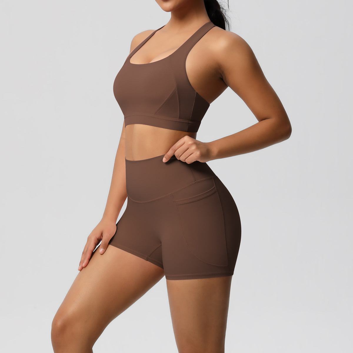 Women's Pure Color Tight Yoga Vest Sports Underwear Shorts Suit