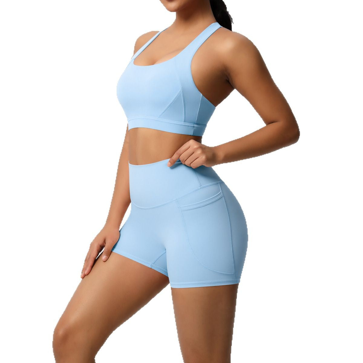 Women's Pure Color Tight Yoga Vest Sports Underwear Shorts Suit