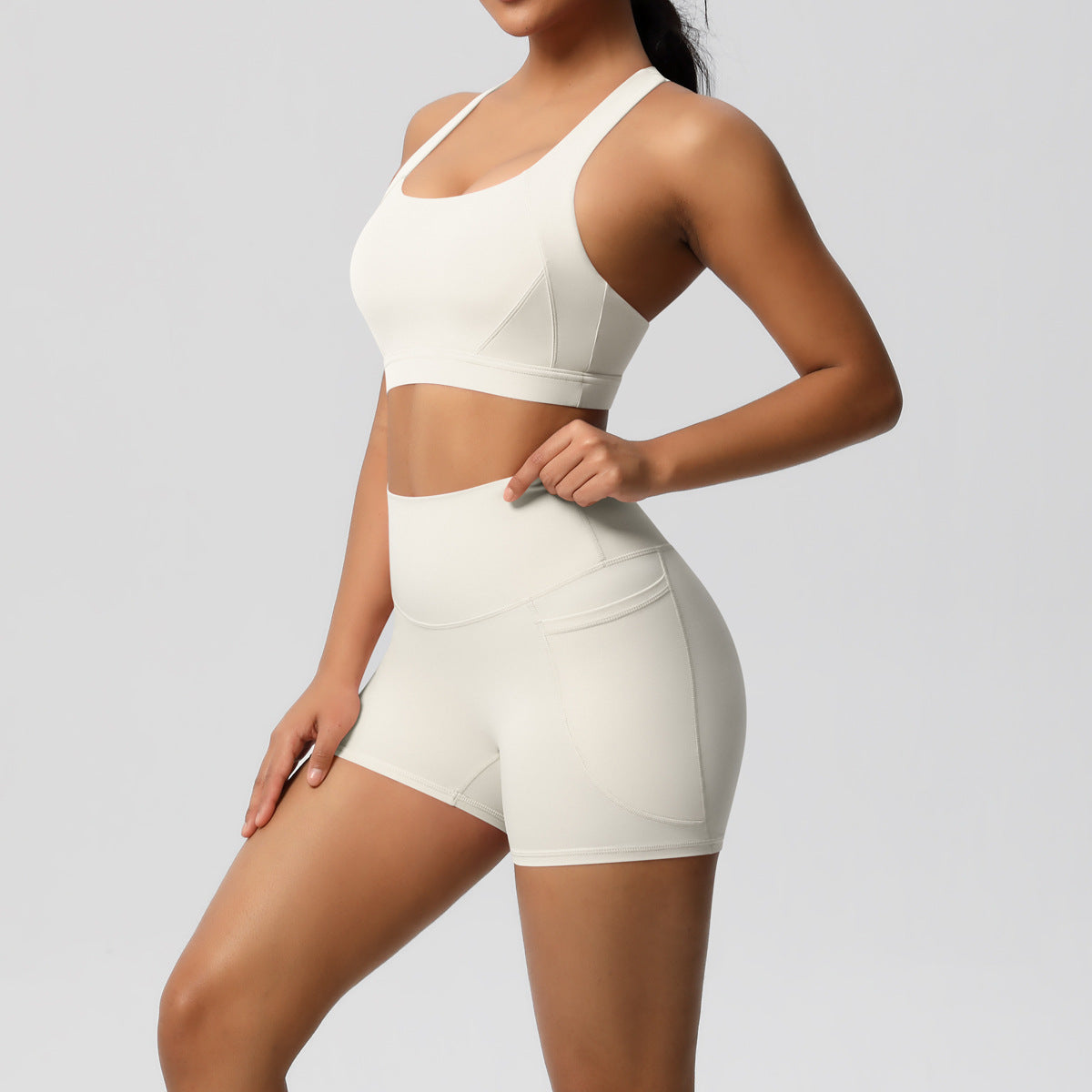 Women's Pure Color Tight Yoga Vest Sports Underwear Shorts Suit
