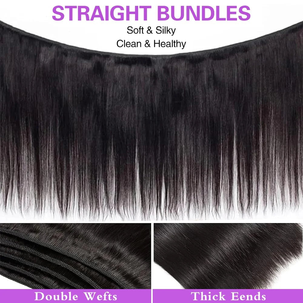 32 38Inch Straight Wigs Double Weft Bundle 100% bulk Human Hair Raw Hair Extensions Tissage Unprocessed Brazilian Hair Weave