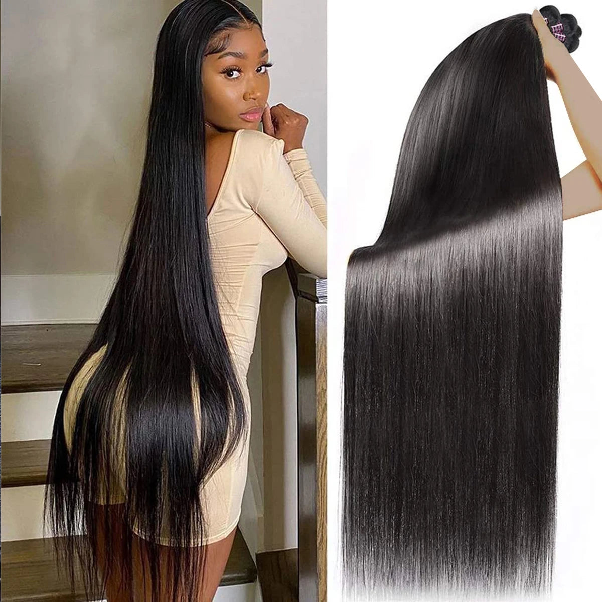 32 38Inch Straight Wigs Double Weft Bundle 100% bulk Human Hair Raw Hair Extensions Tissage Unprocessed Brazilian Hair Weave